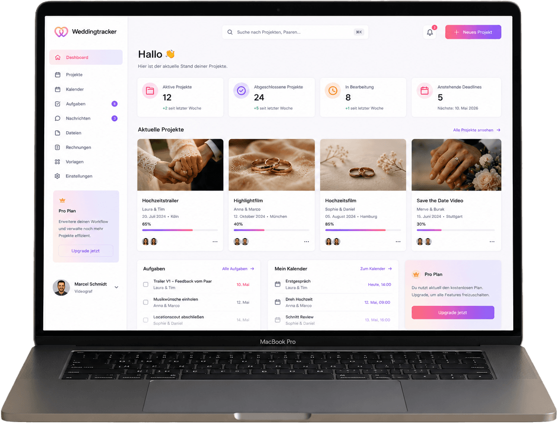 Weddingtracker Admin-Dashboard Vorschau